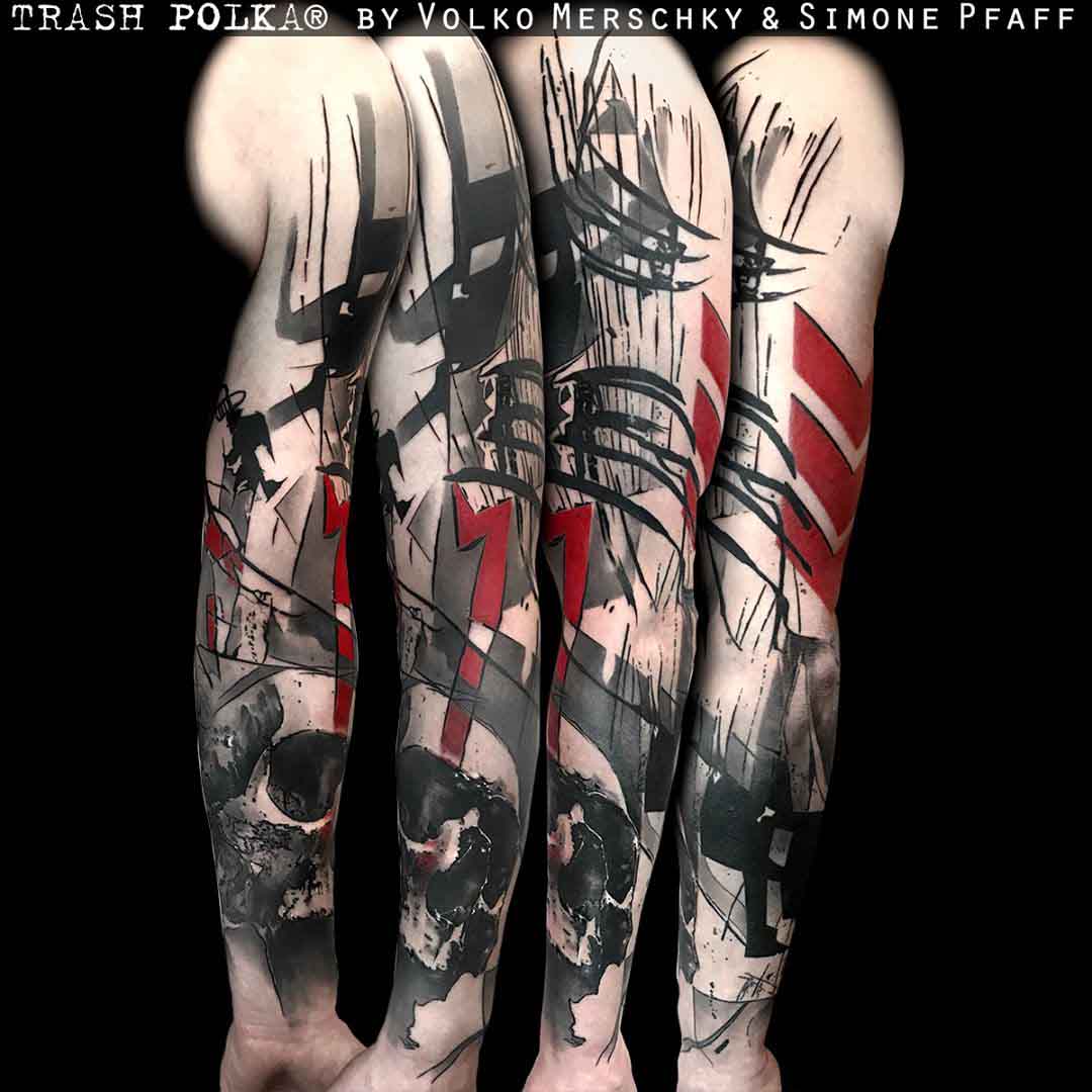 tatto sleeve trash polka style