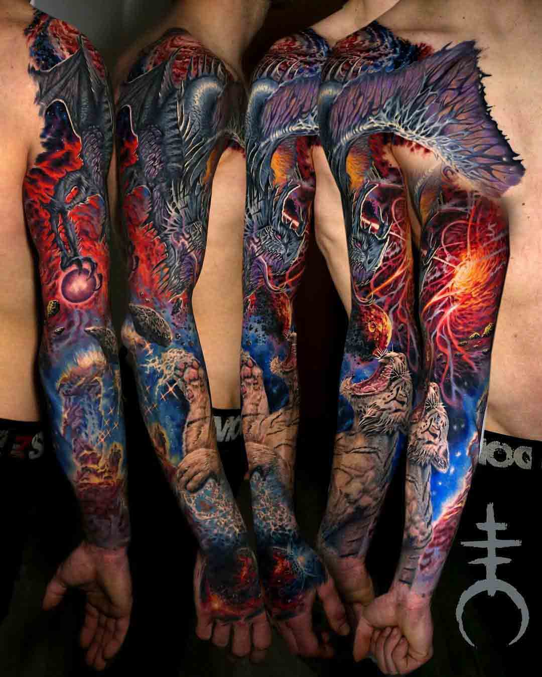 DRAGON TIGER FANTASY TATTOO SLEEVE