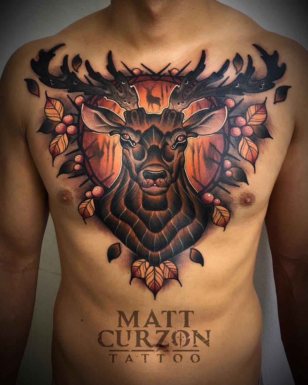 chest tattoo stag big