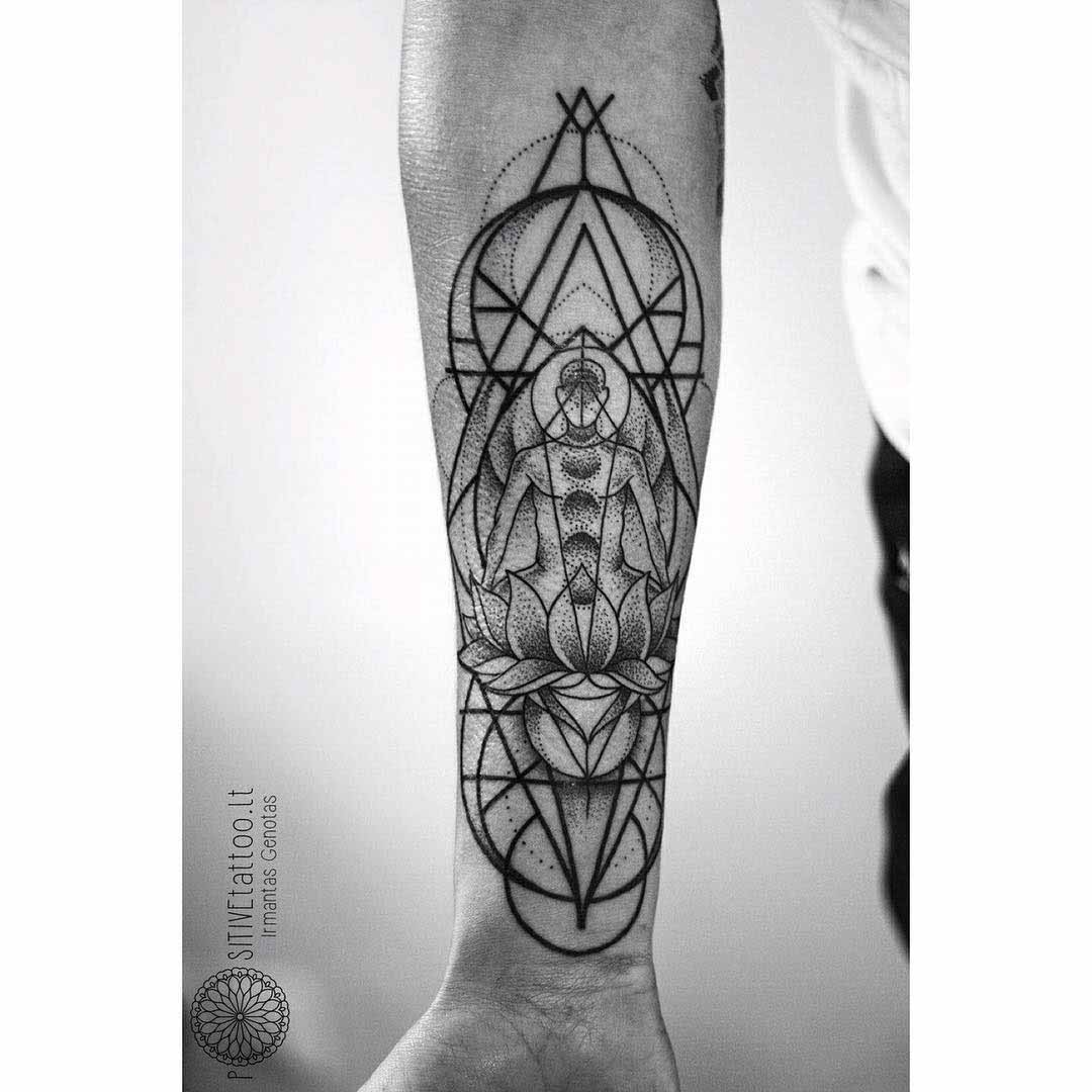 dotwork meditation tattoo lotus