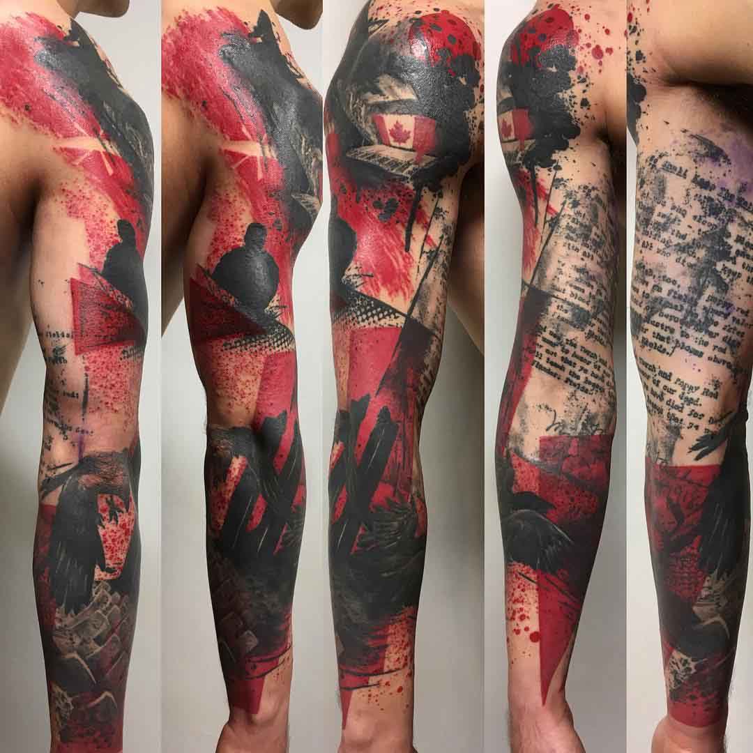 trash polka tattoo sleeve