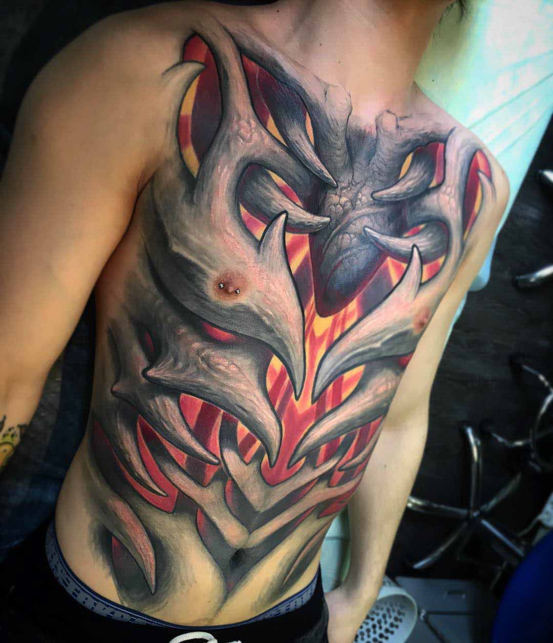 full torso tattoo deomonic ribs