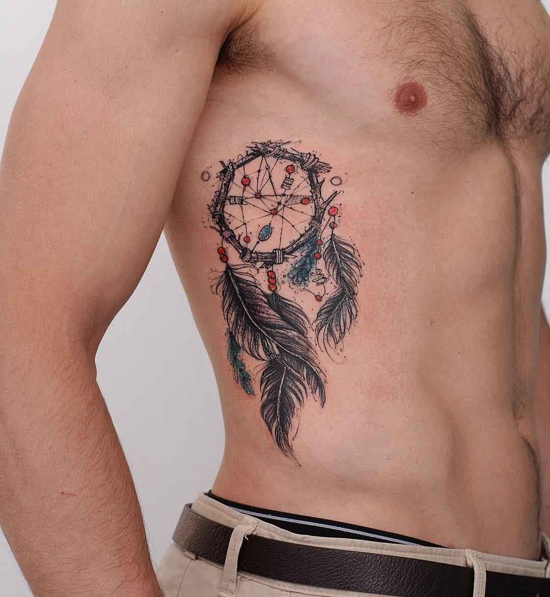 stomach side tattoo dreamcatcher