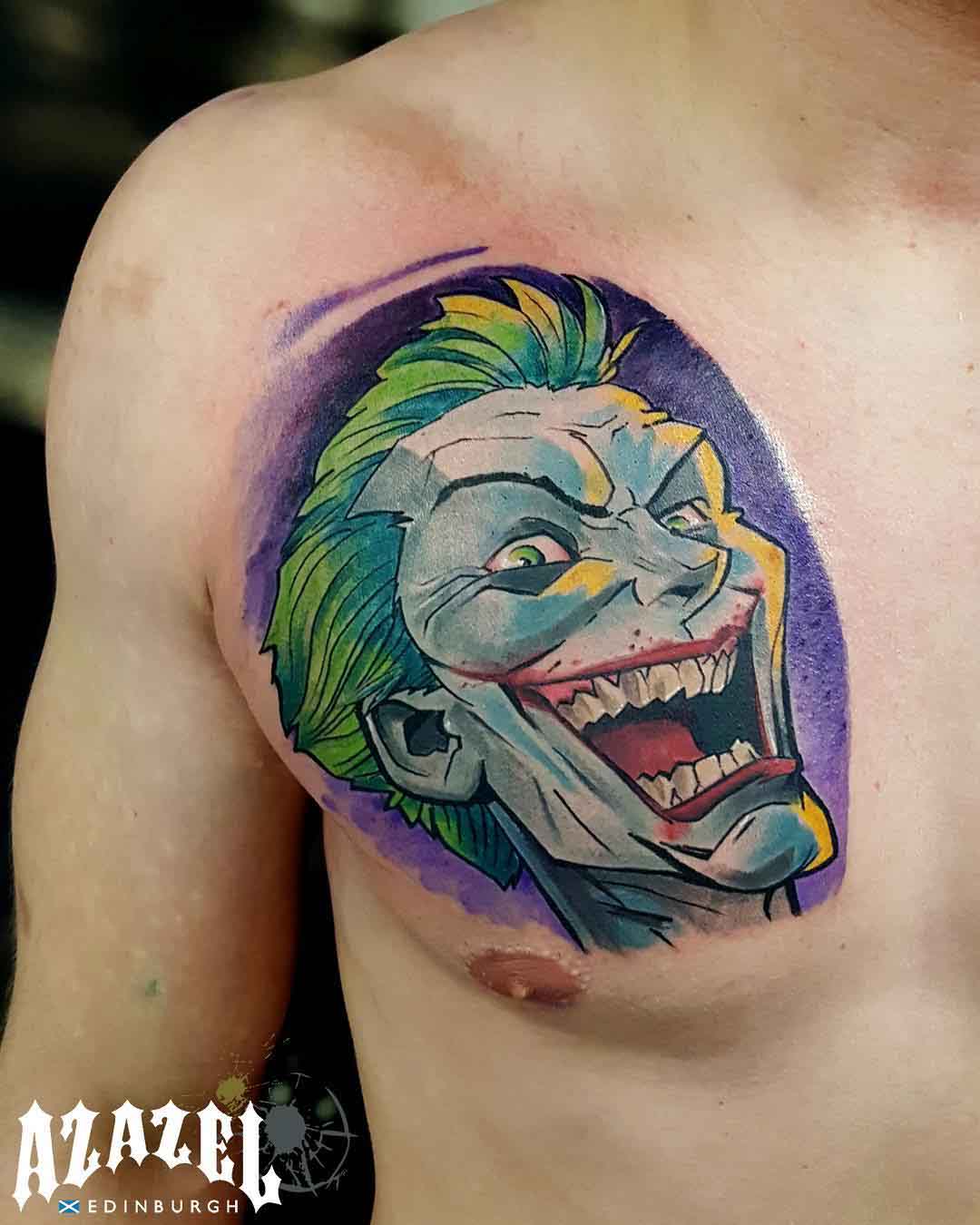 chest joker tattoo new school