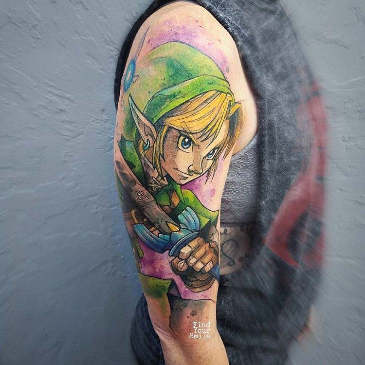 watercolor tattoo on shoulder legend of zelda