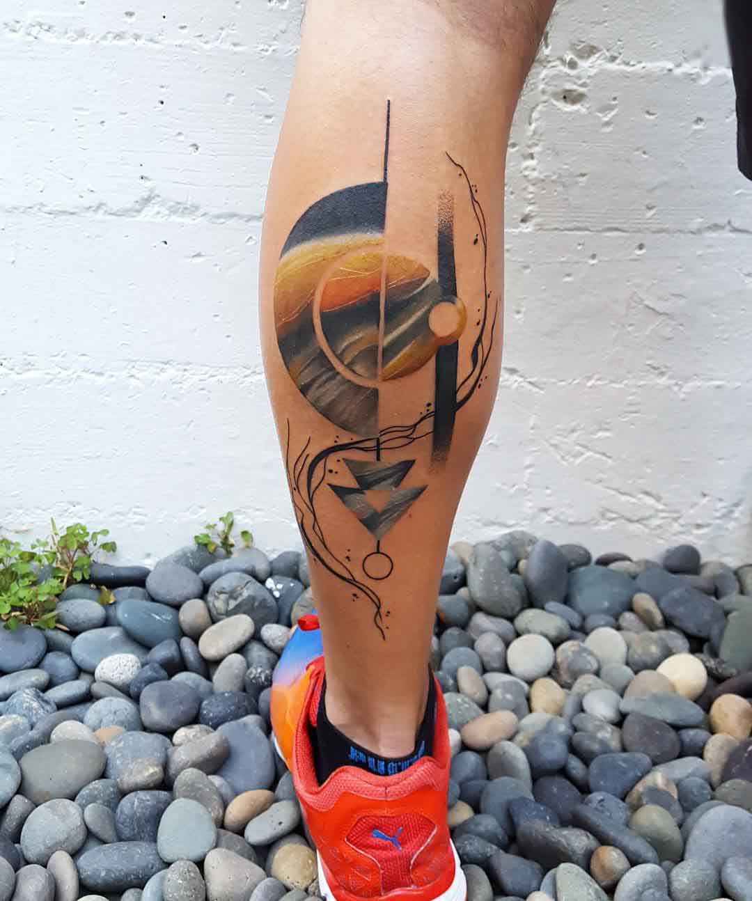 calf geometry tattoo colorful