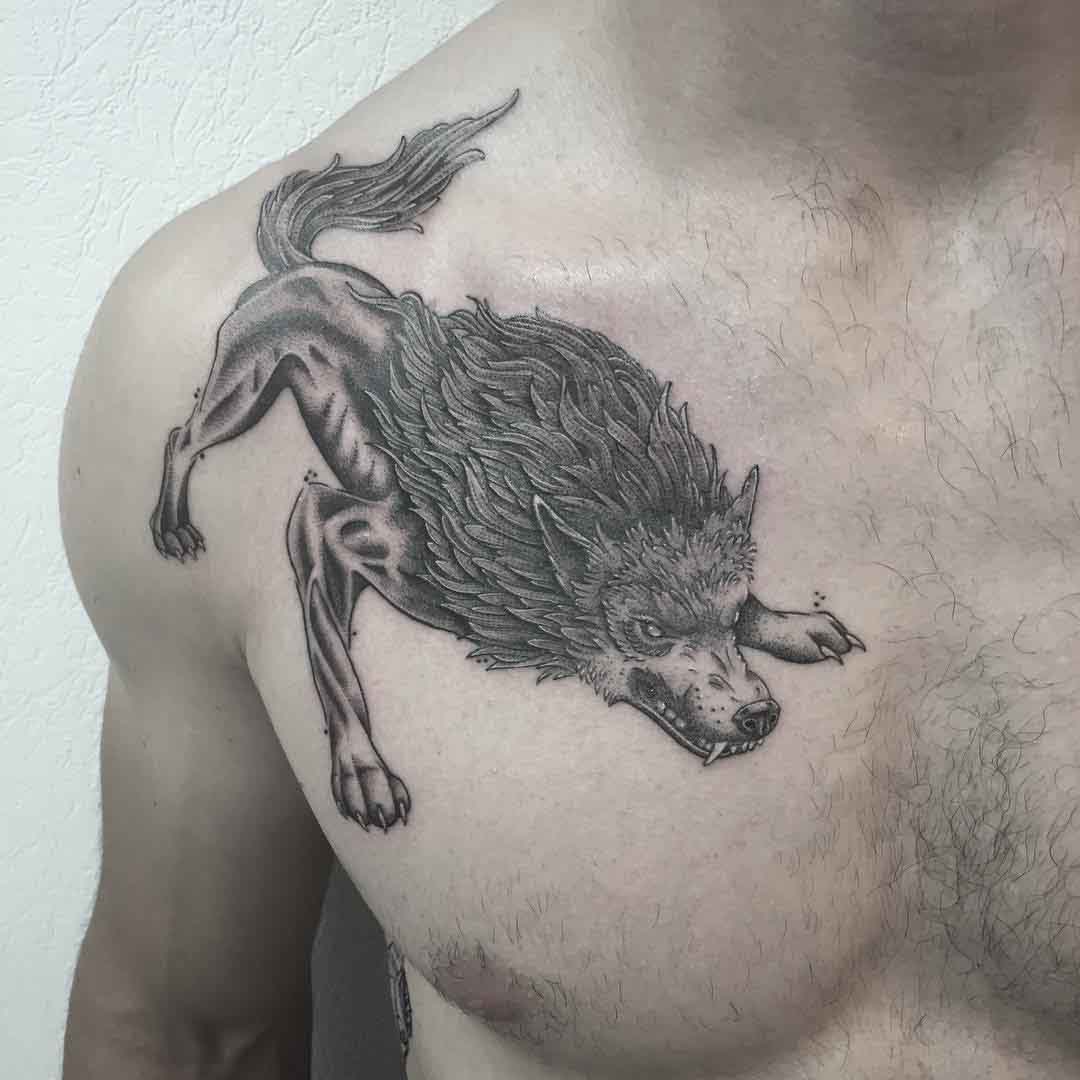 chest tattoo wolf demon