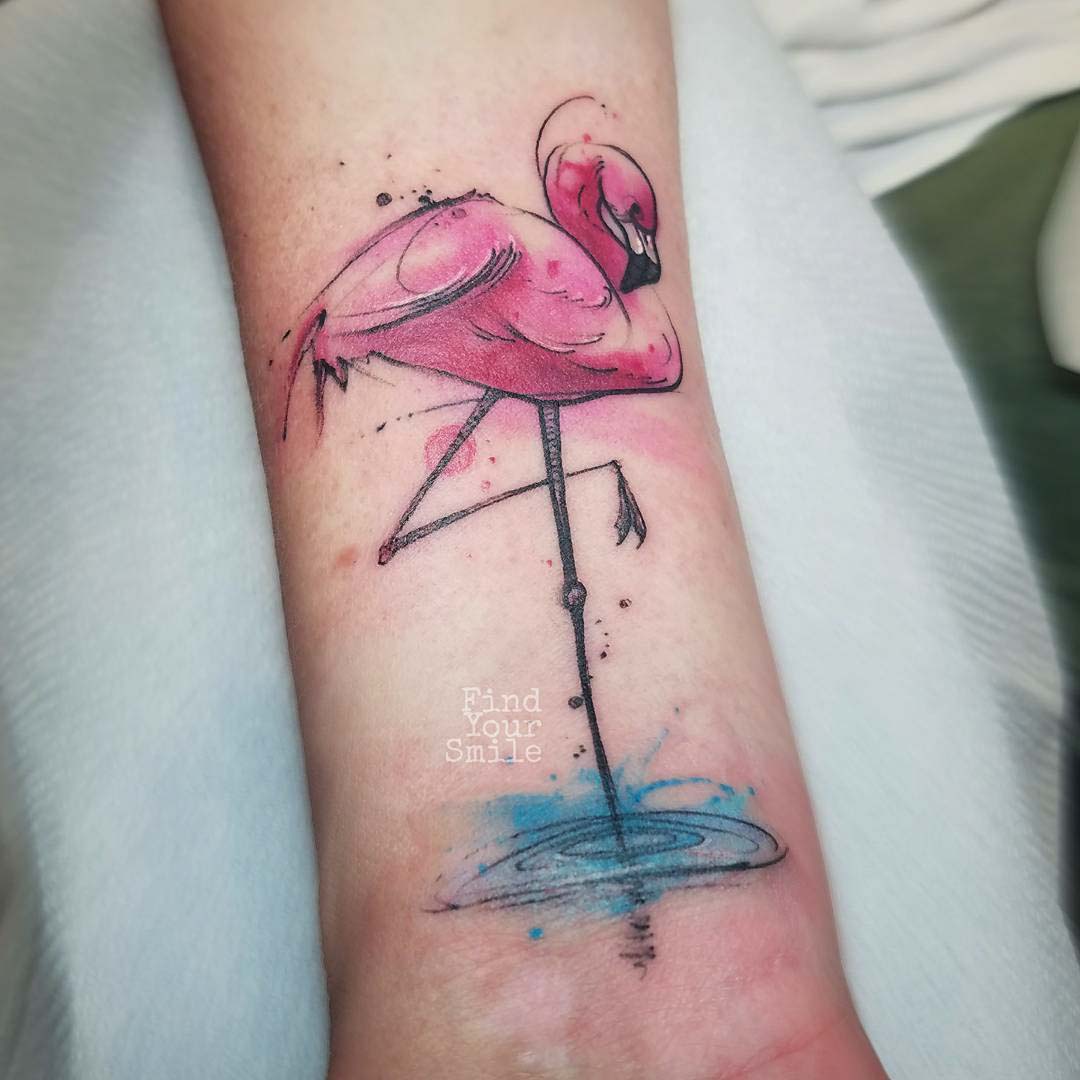 arm tattoo flamingo