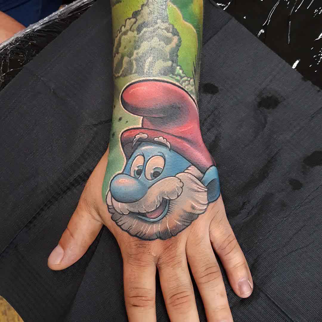 hand tattoo smurf