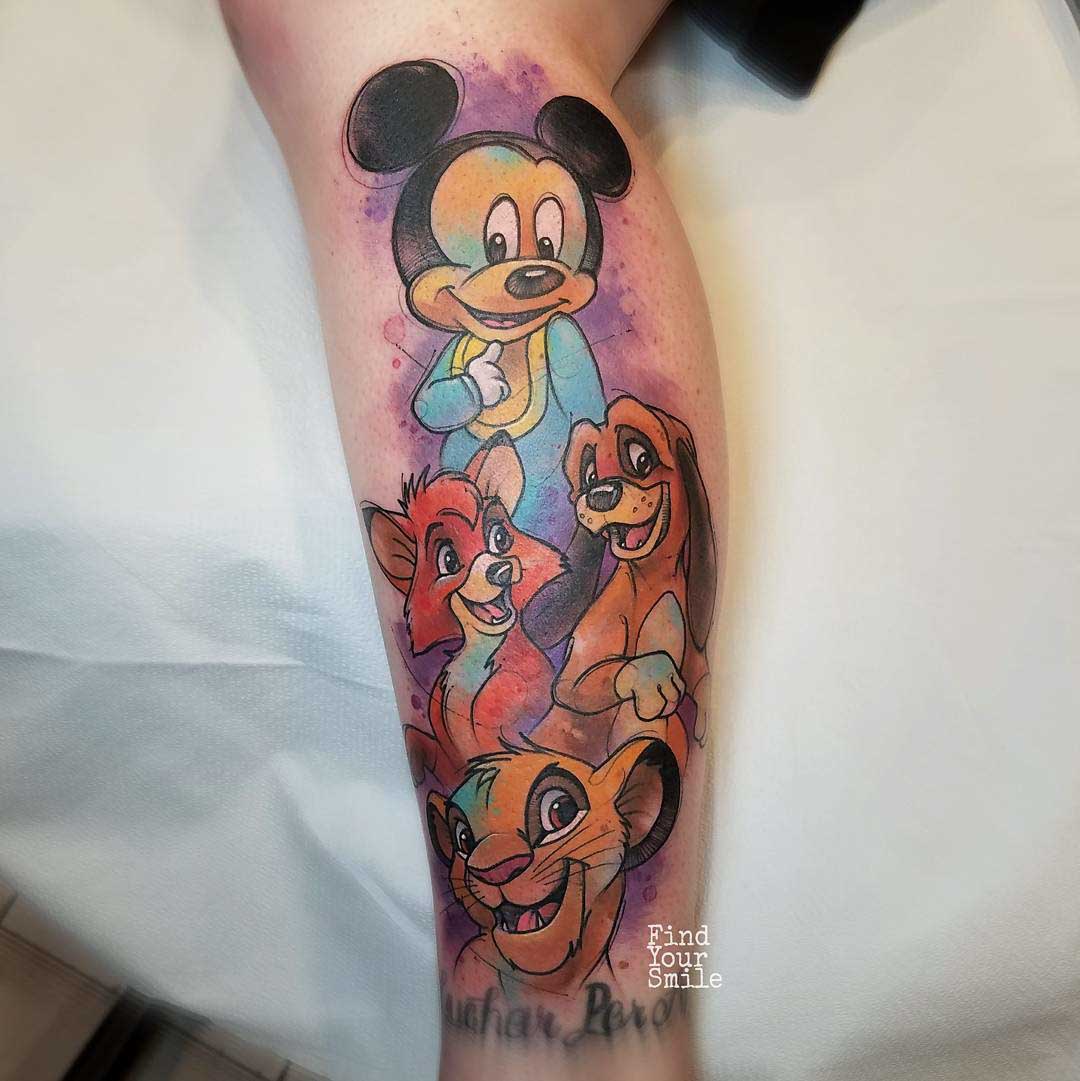 disney characters watercolor tattoo