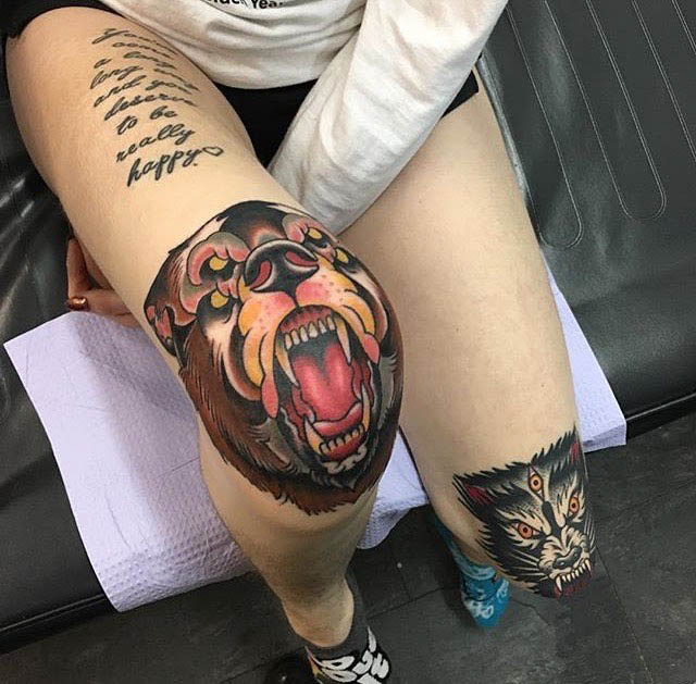 knee tattoo bear