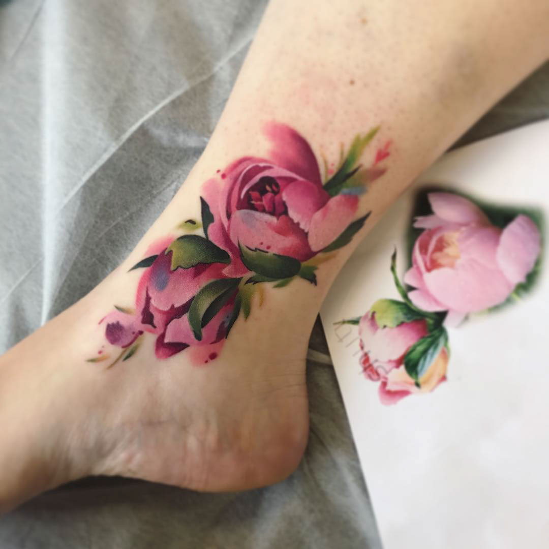 ankle tattoo flowers