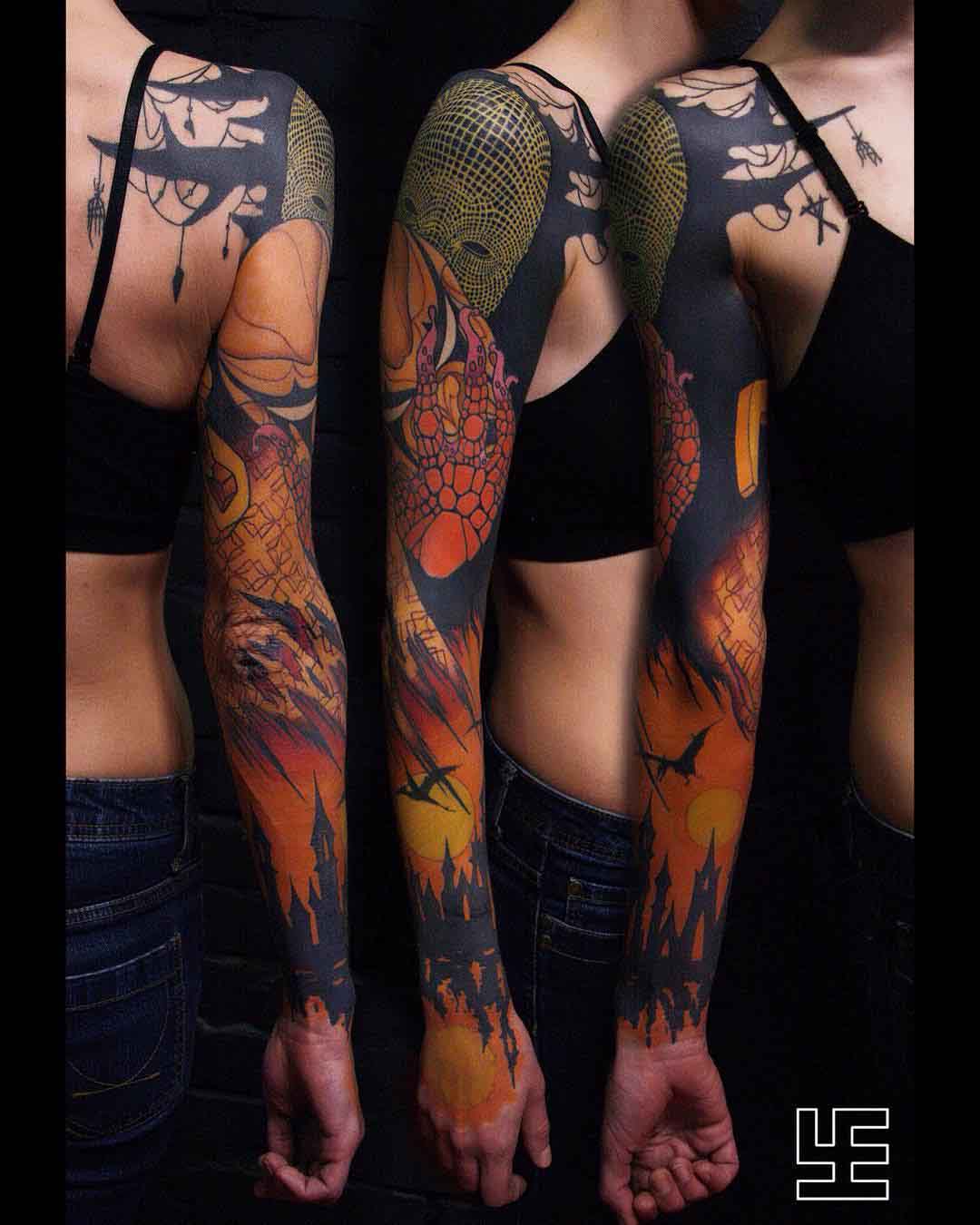 dinosaurs tattoo sleeve