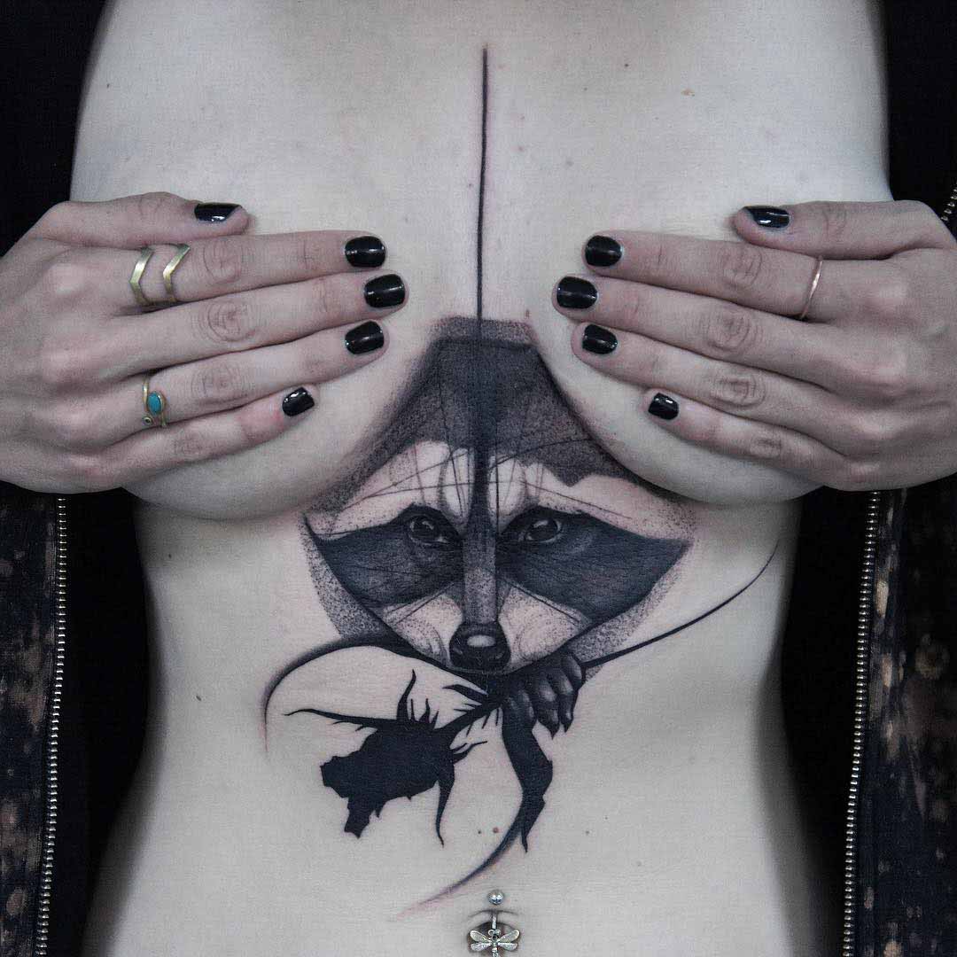 underboob tattoo raccoon