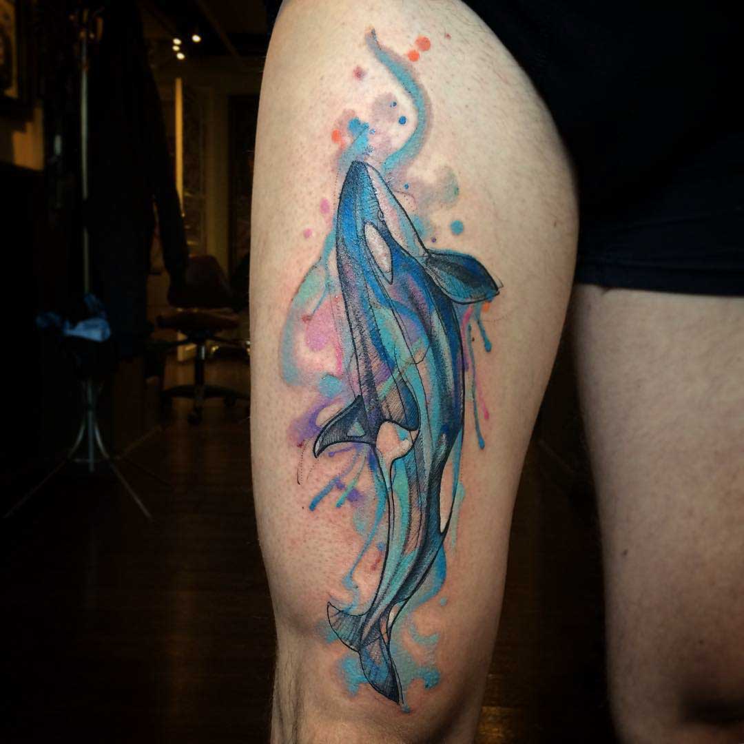 thighe tattoo blue whale