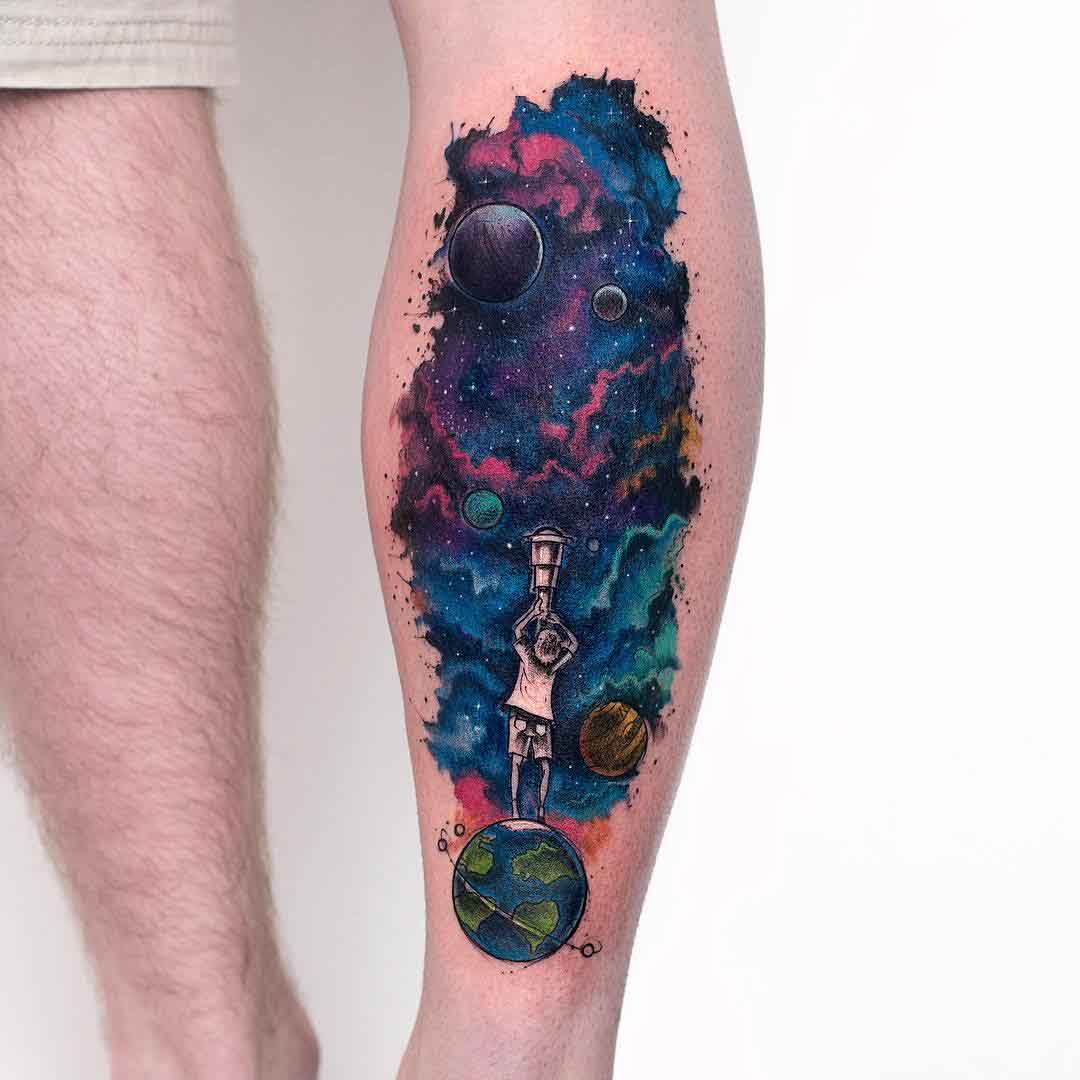 calf tattoo boy with telescope