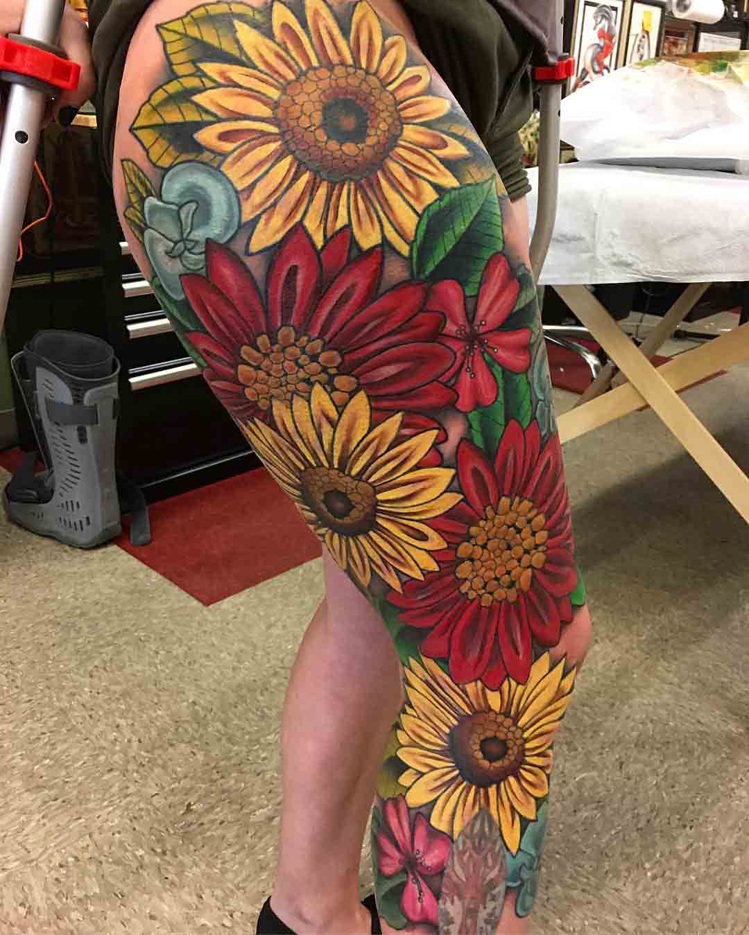 flowers leg tattoo sleeve