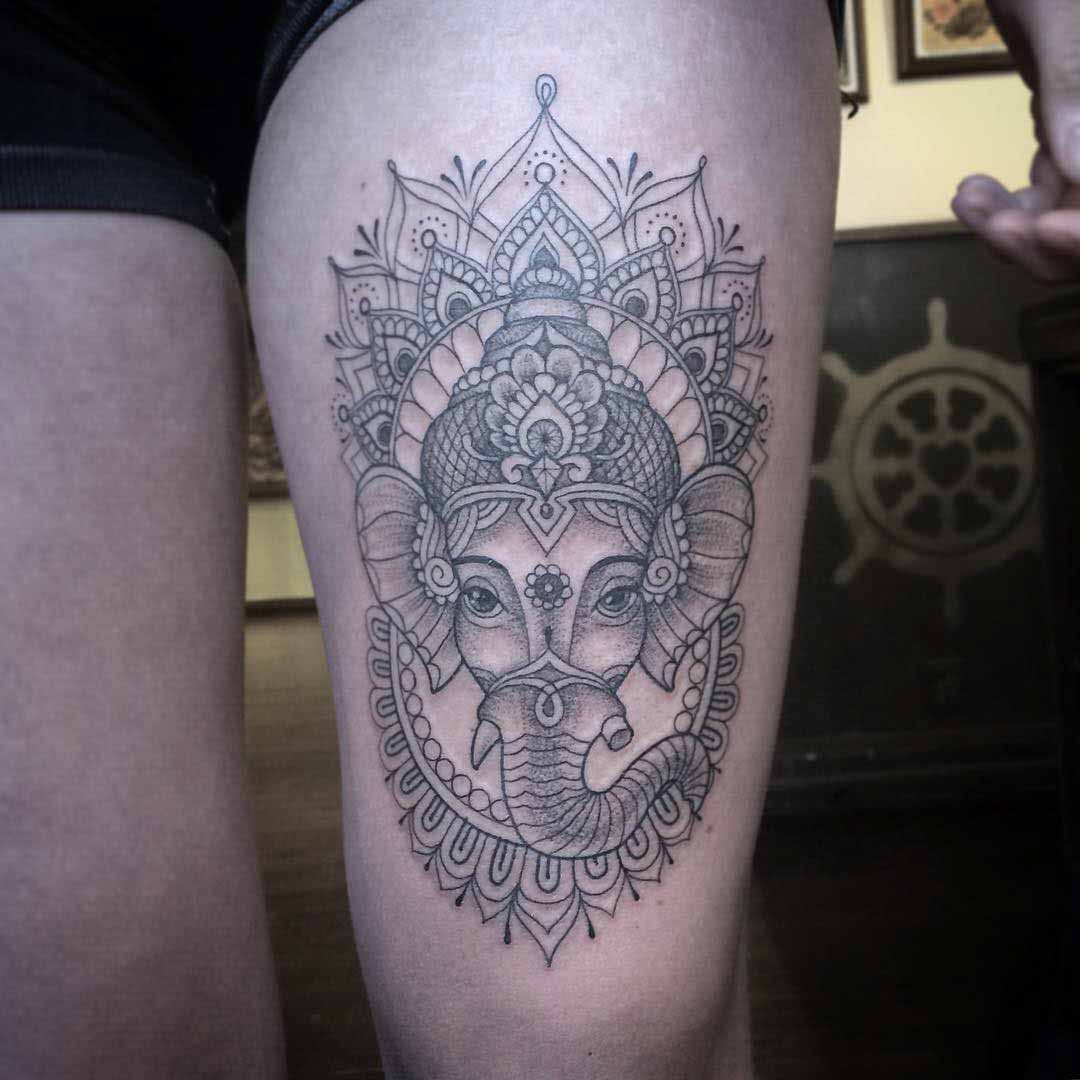 thigh tattoo ganesha