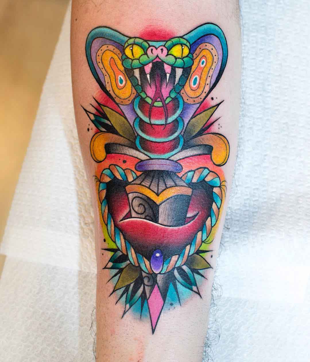 traditional tattoo dagger cobra