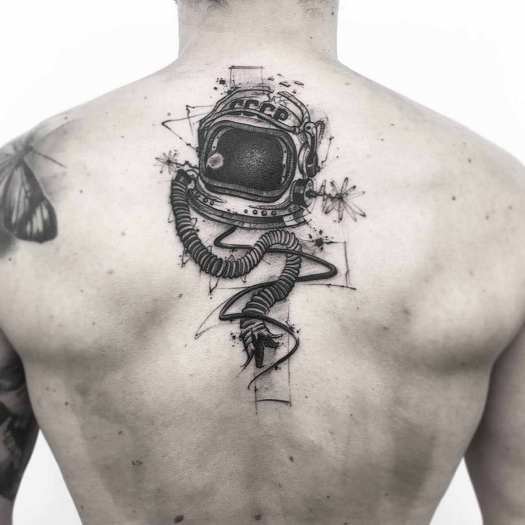 back tattoo USSR helmet of Gagarin