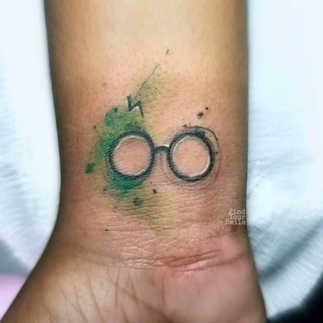 wrist tattoo harrypotter glasses