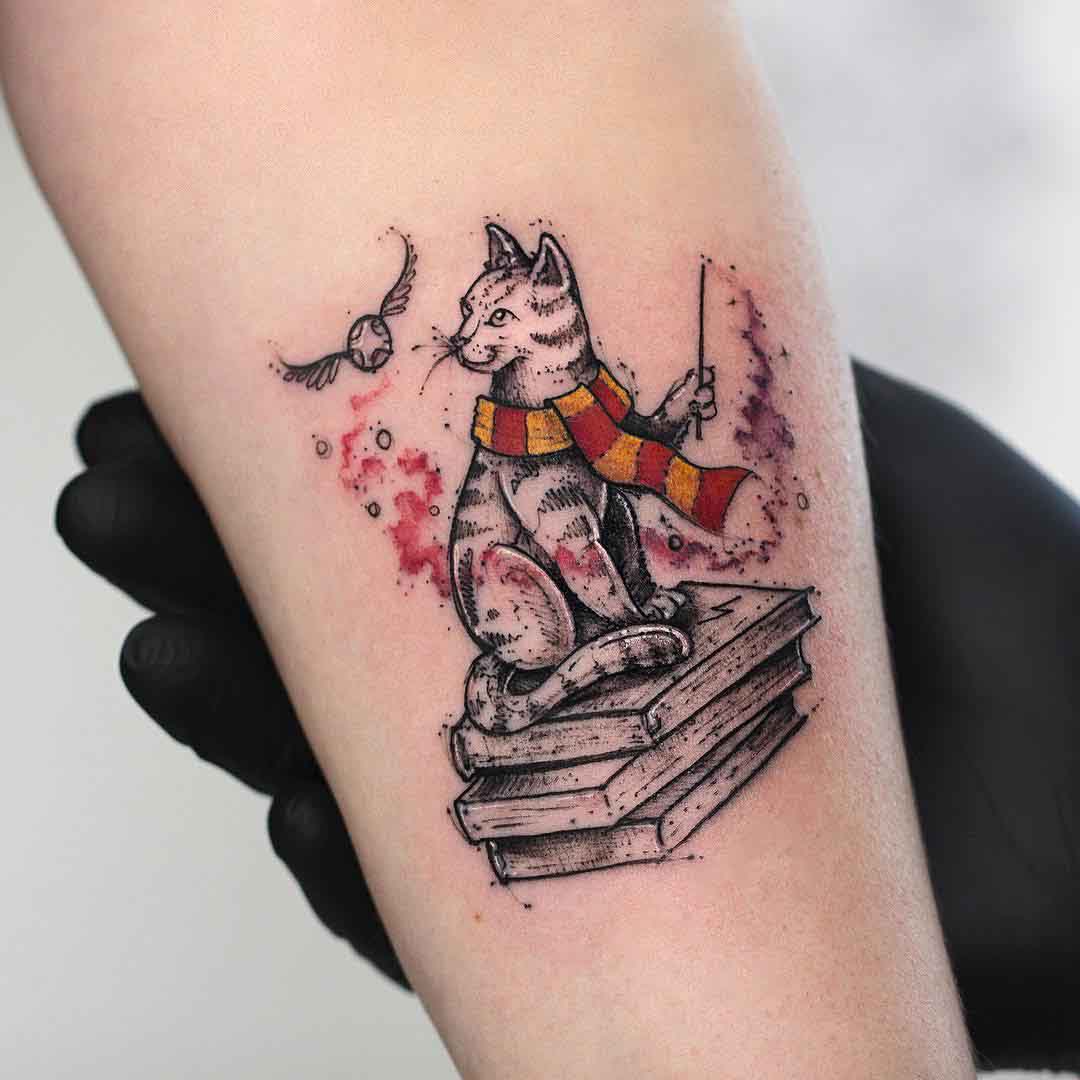 cat tattoo harry potter style