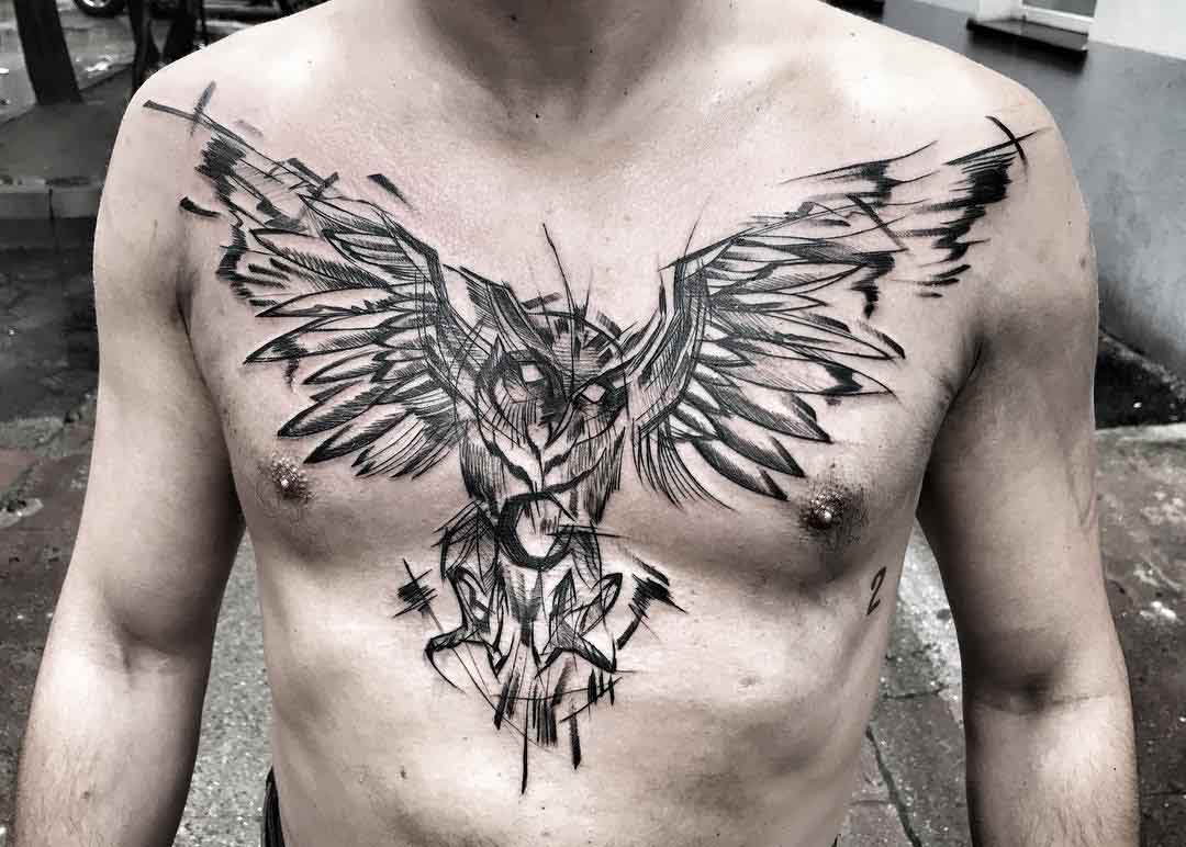 chest tattoo owl