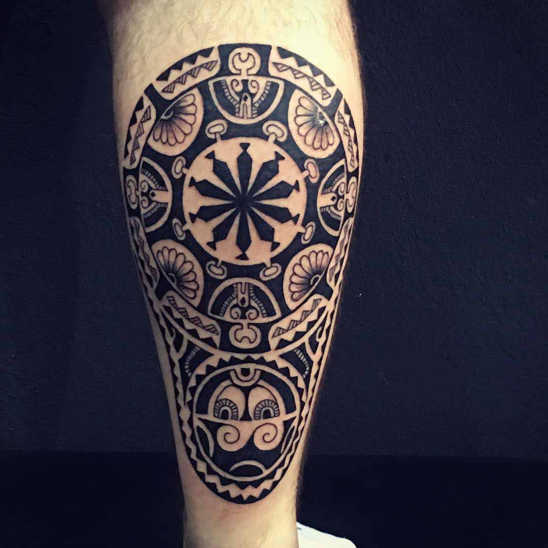 calf tattoo polynesian style