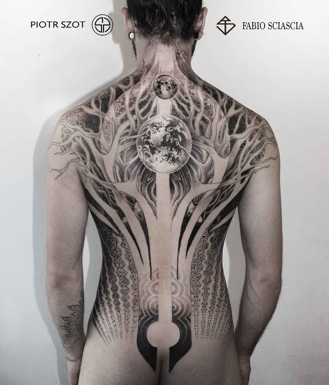 back tattoo of a world tree