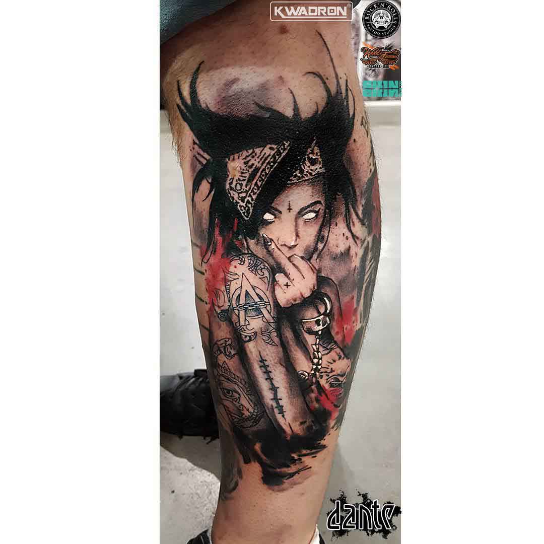 calf side tattoo freak girl