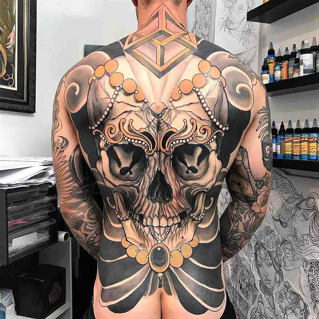 skull tattoo on full back