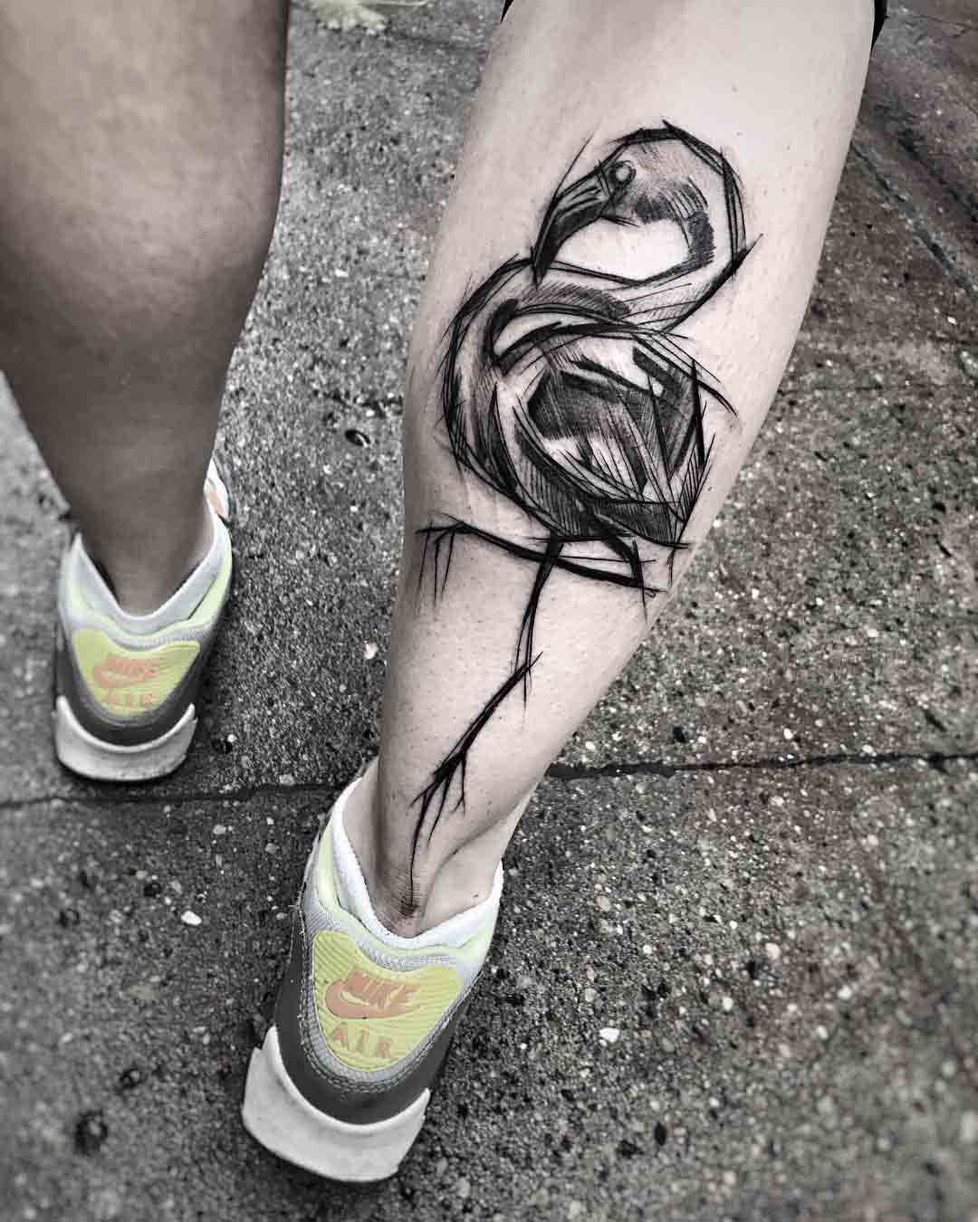 calf tattoo flamingo grey colour