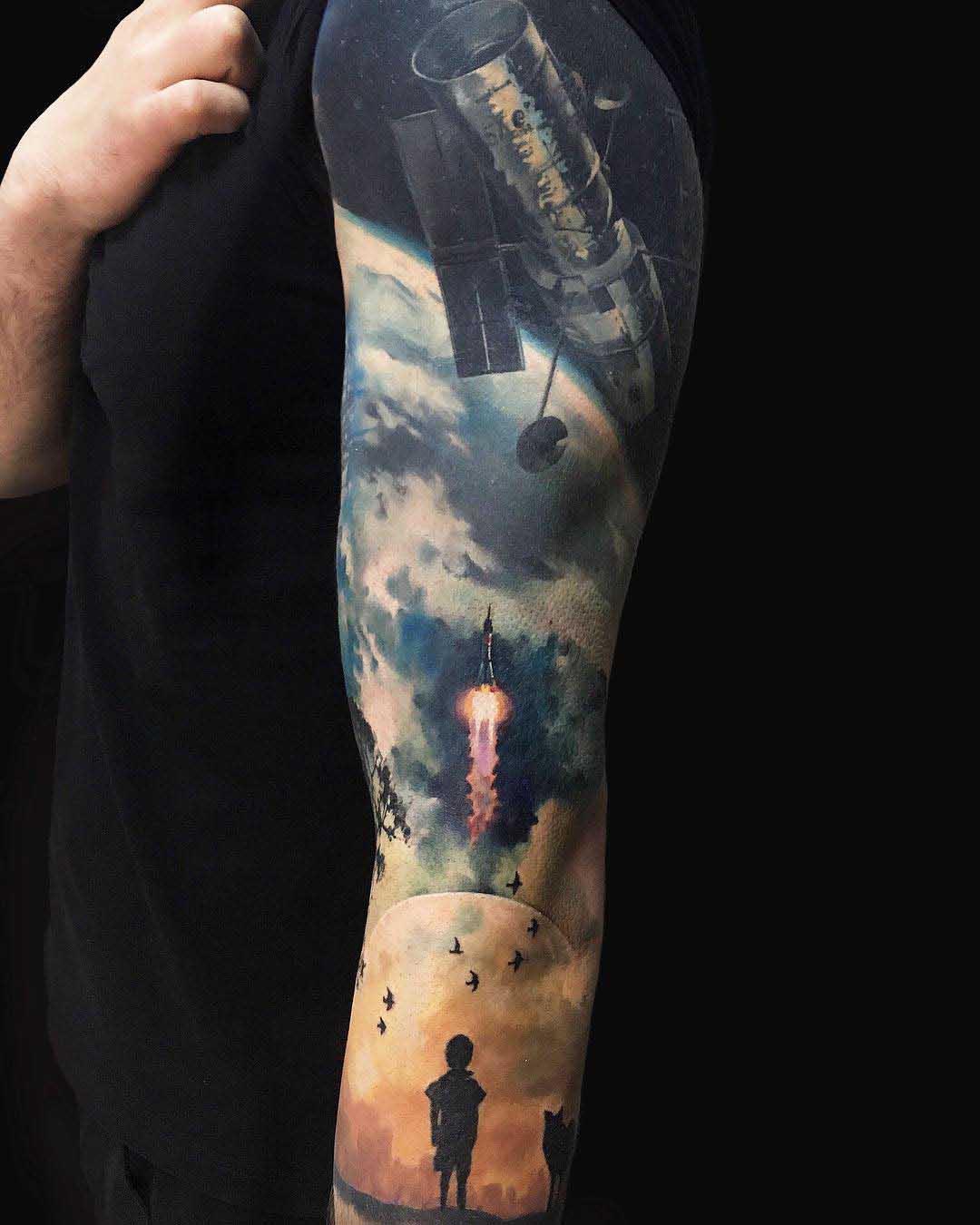 space hubble telescope tattoo sleeve