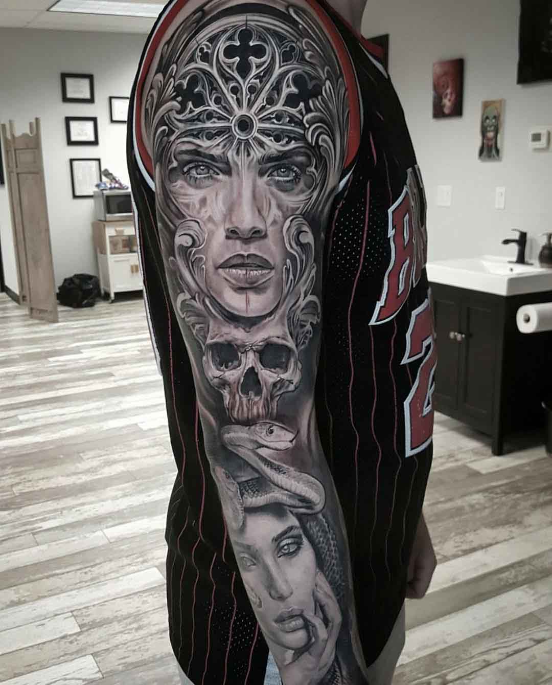 graphic full arm tattoo sleeve