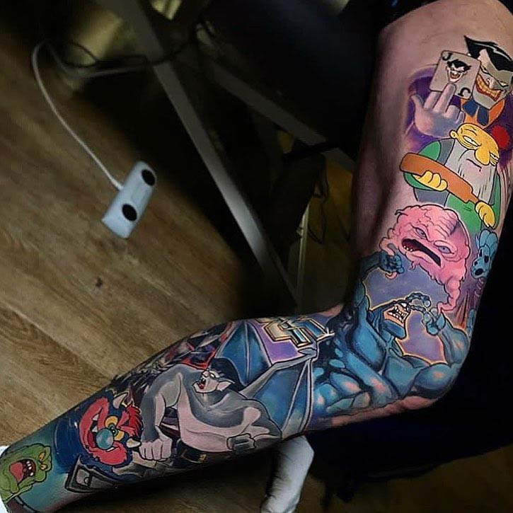 new school leg tattoo sleeve cartoons