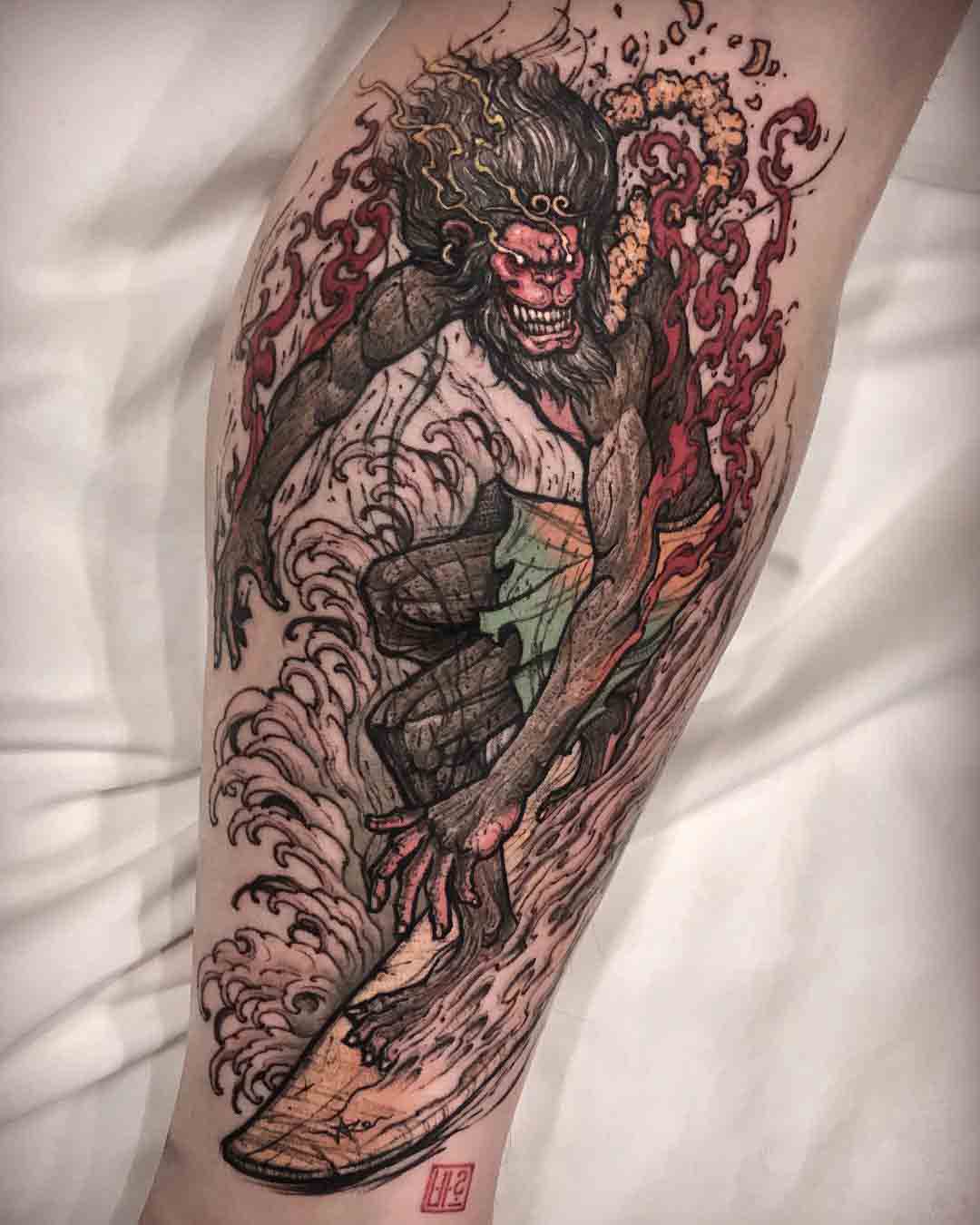 monkey king tattoo surfing