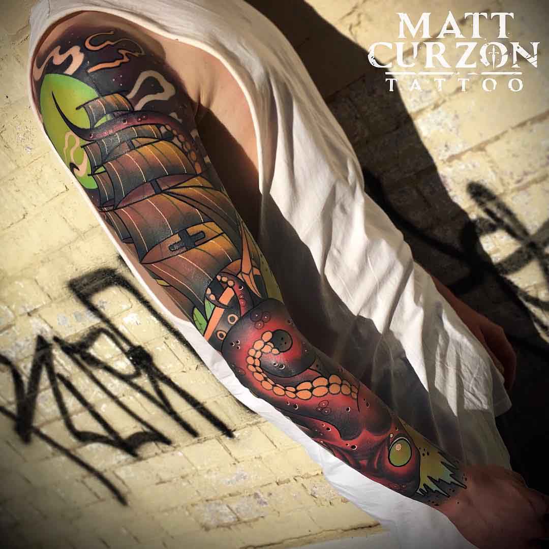 neo-traditional nautical tattoo sleeve