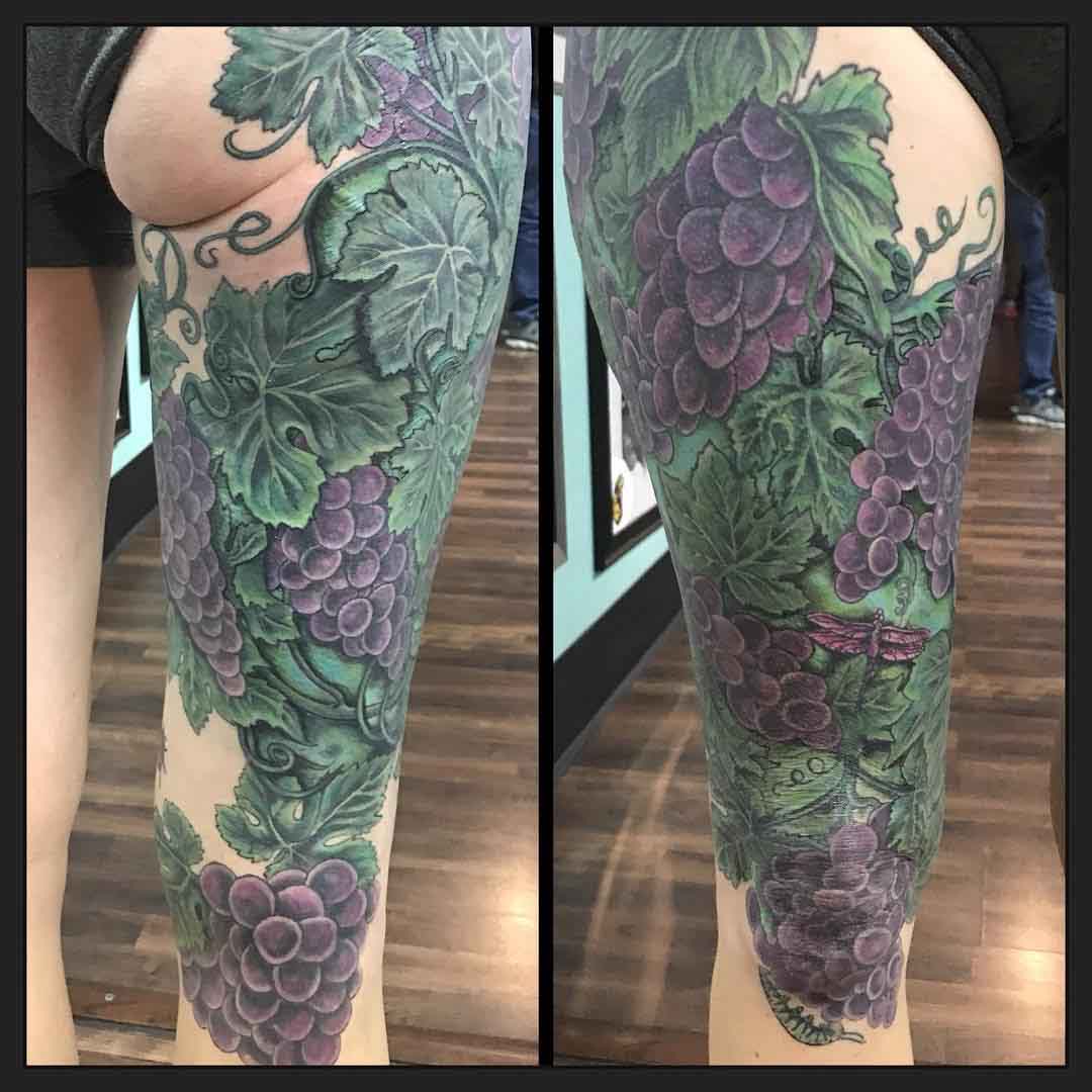 leg tattoo sleeve grapes