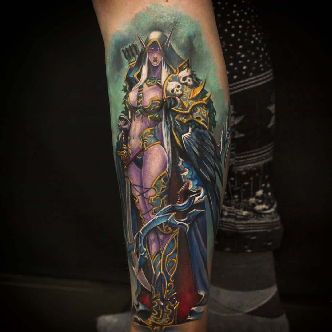 leg tattoo sylvanas world of warcraft