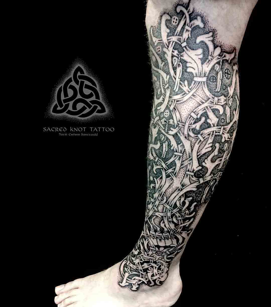 leg tattoo yggdrassil