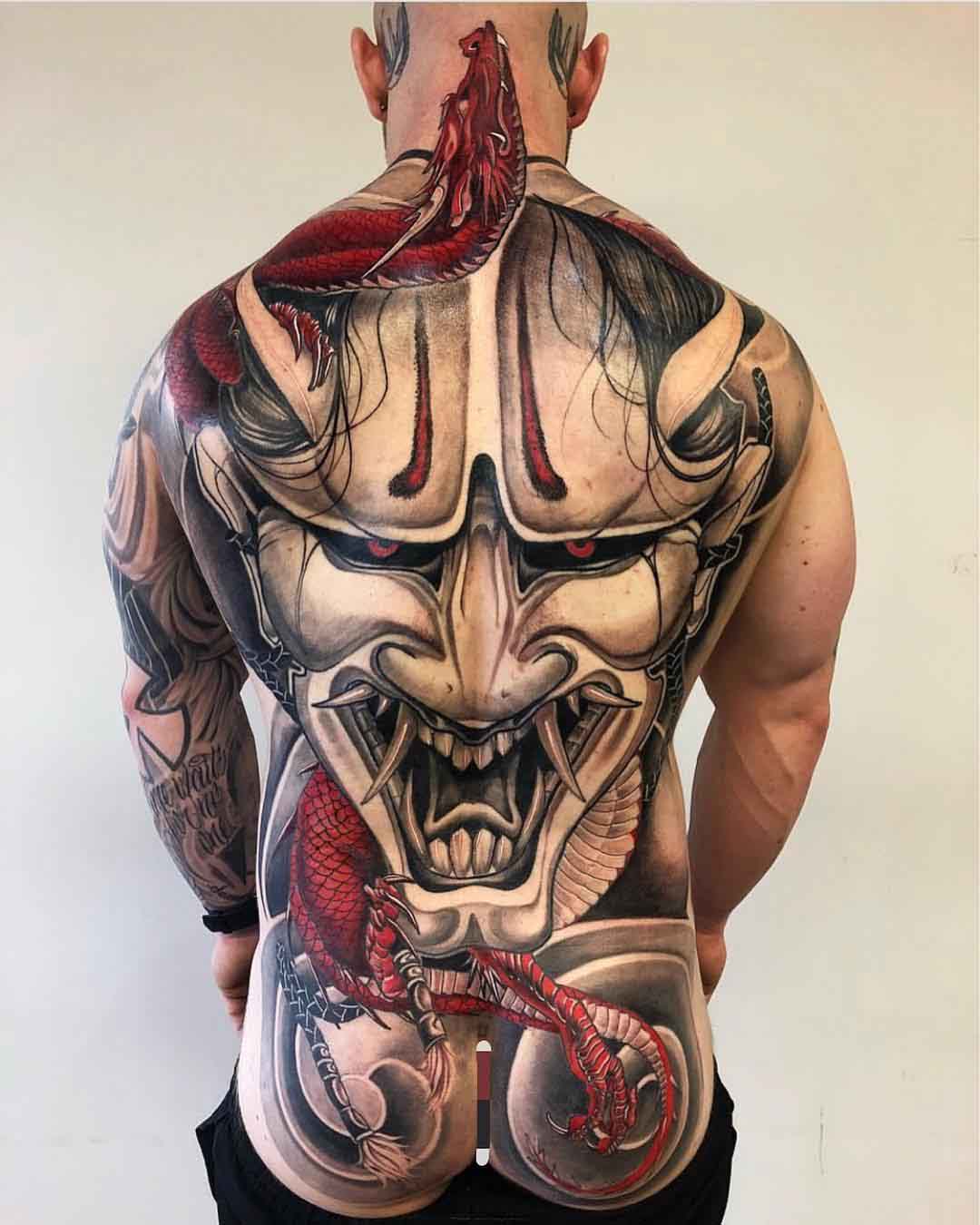 hannya mask tattoo on full back