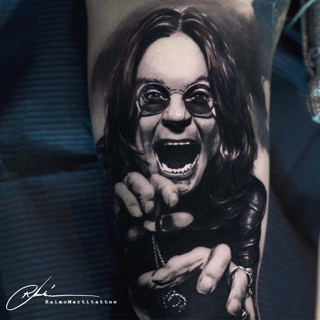 realistic ozzy osbourne tattoo black and grey