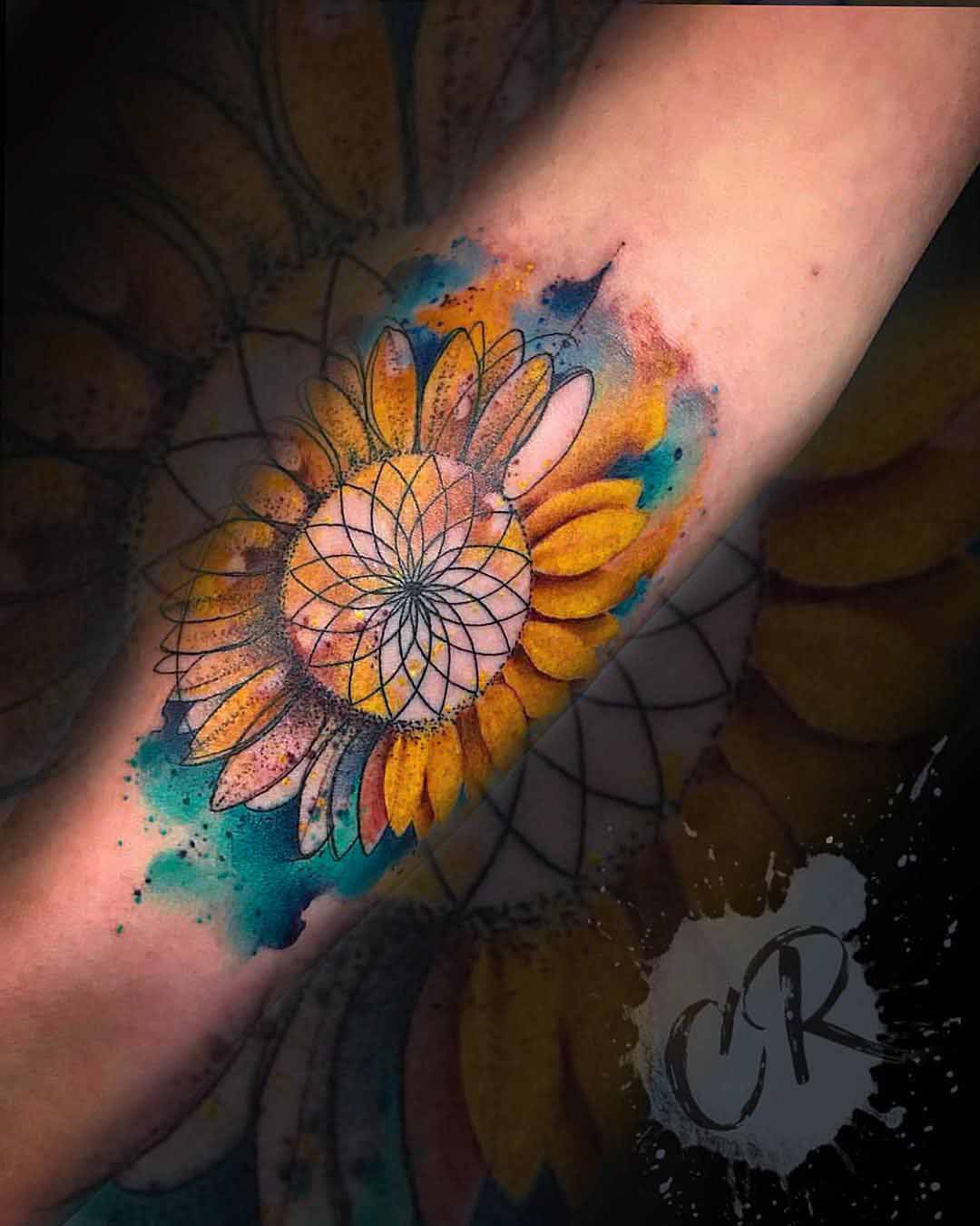 arm tattoo flower watercolor style