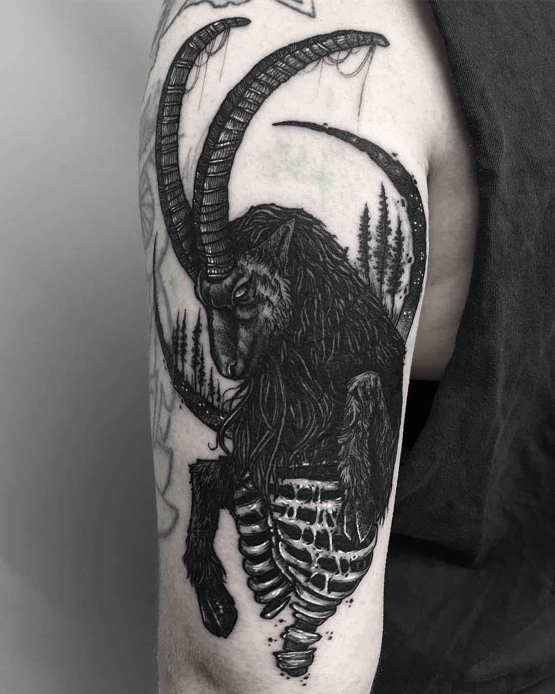 tricep tattoo goat black phillip