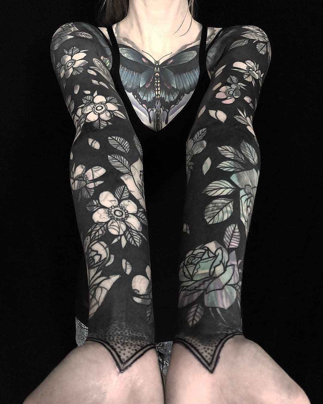 tattoo sleeve flowers blackwork