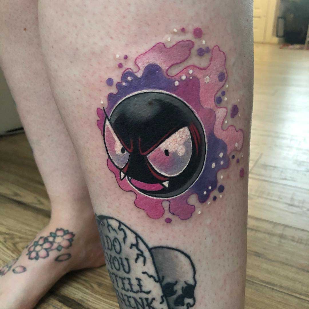 gastly pokemon tattoo on leg