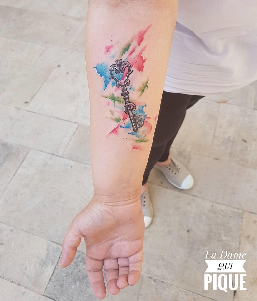 watercolor key tattoo