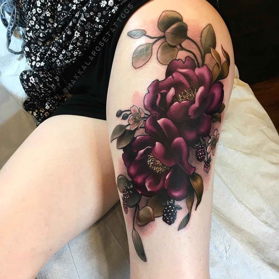 thigh tattoo flowers