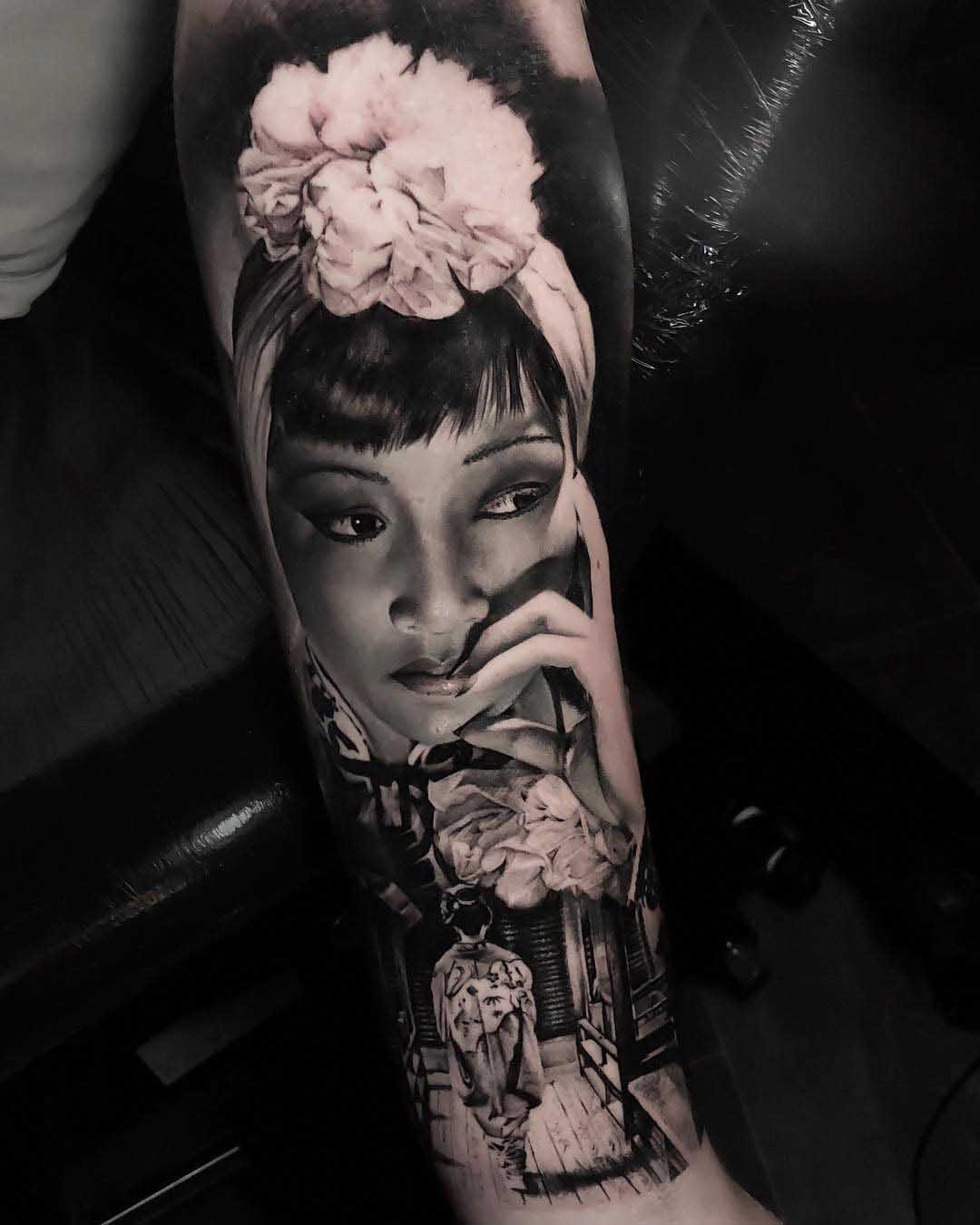 half-sleeve tattoo asian themed