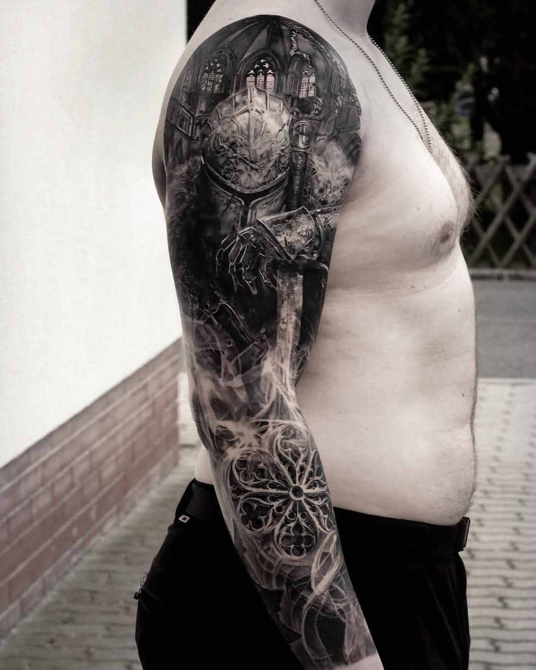 full tattoo sleeve medieval knight